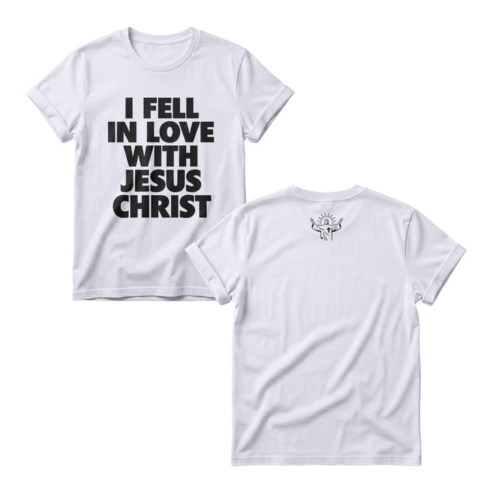 Christianartworkshop Pulls ras du cou pour femmes à imprimé audacieux vertical sur le devant « Je suis tombée amoureuse de Jésus-Christ » - Blanc - 4XL - image 2