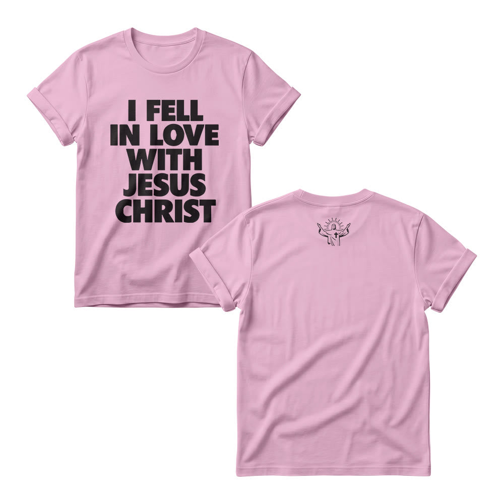 Christianartworkshop Pulls ras du cou pour femmes à imprimé audacieux vertical sur le devant « Je suis tombée amoureuse de Jésus-Christ » - Rose - 4XL - image 5