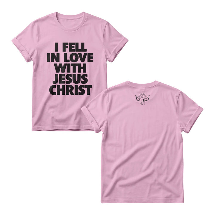 Christianartworkshop Pulls ras du cou pour femmes à imprimé audacieux vertical sur le devant « Je suis tombée amoureuse de Jésus-Christ » - Rose - 4XL - image 5