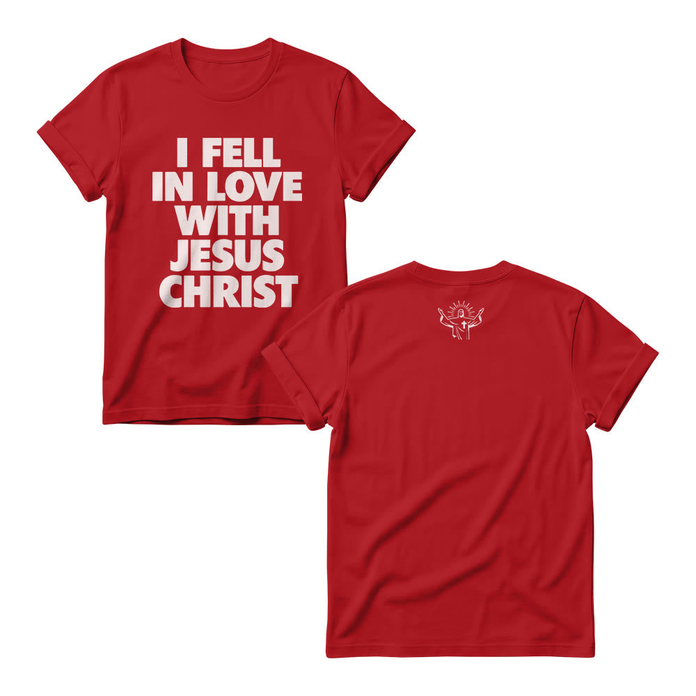 Christianartworkshop Pulls ras du cou pour femmes à imprimé audacieux vertical sur le devant « Je suis tombée amoureuse de Jésus-Christ » - Rouge - 4XL - image 8