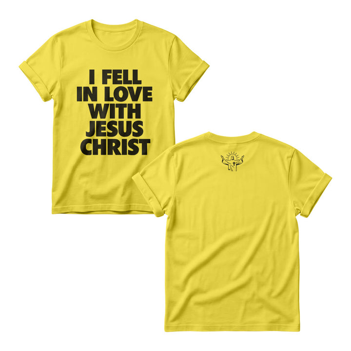 Christianartworkshop Pulls ras du cou pour femmes à imprimé audacieux vertical sur le devant « Je suis tombée amoureuse de Jésus-Christ » - Jaune - 4XL - image 3