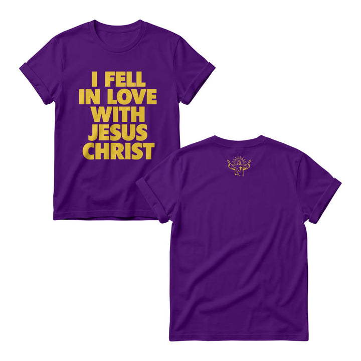 Christianartworkshop Pulls ras du cou pour femmes à imprimé audacieux vertical sur le devant « Je suis tombée amoureuse de Jésus-Christ » - Violet - 4XL - image 7