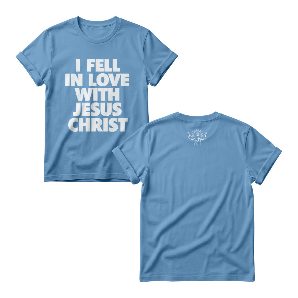 Christianartworkshop Pulls ras du cou pour femmes à imprimé audacieux vertical sur le devant « Je suis tombée amoureuse de Jésus-Christ » - Bleu - 4XL - image 6