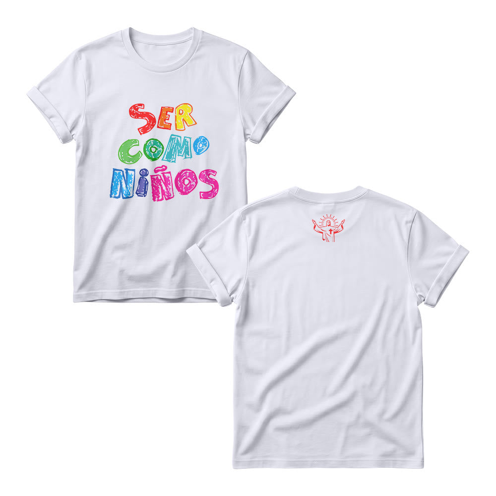 Christianartworkshop Ser Como Niños Multicolor Glossy Bubble Spanish Scripture Front Print Womens Crewnecks - Blanc - 4XL - image 2