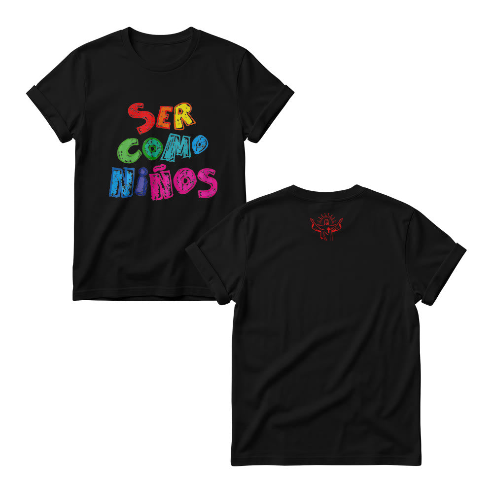 Christianartworkshop Ser Como Niños Multicolor Glossy Bubble Spanish Scripture Front Print Womens Crewnecks - Noir - 4XL - image 6