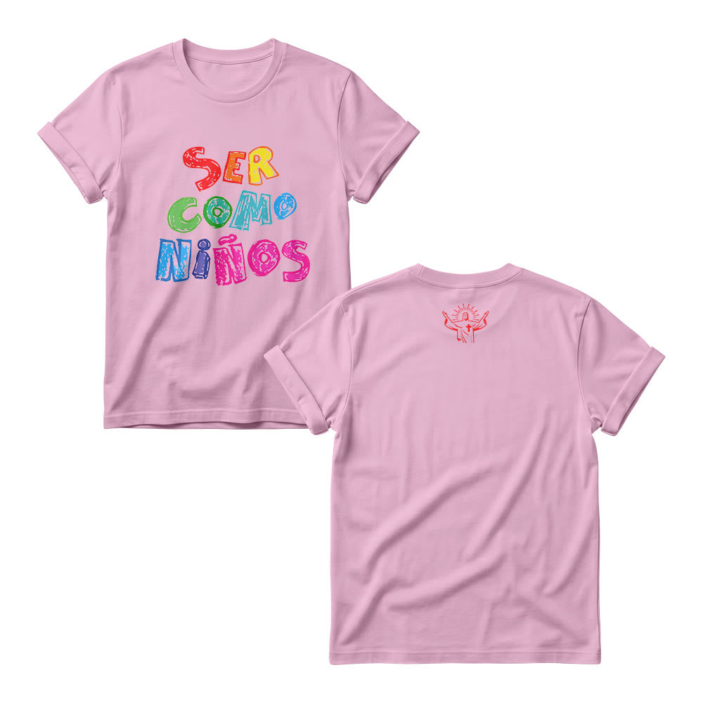 Christianartworkshop Ser Como Niños Multicolor Glossy Bubble Spanish Scripture Front Print Womens Crewnecks - Rose - 4XL - image 1