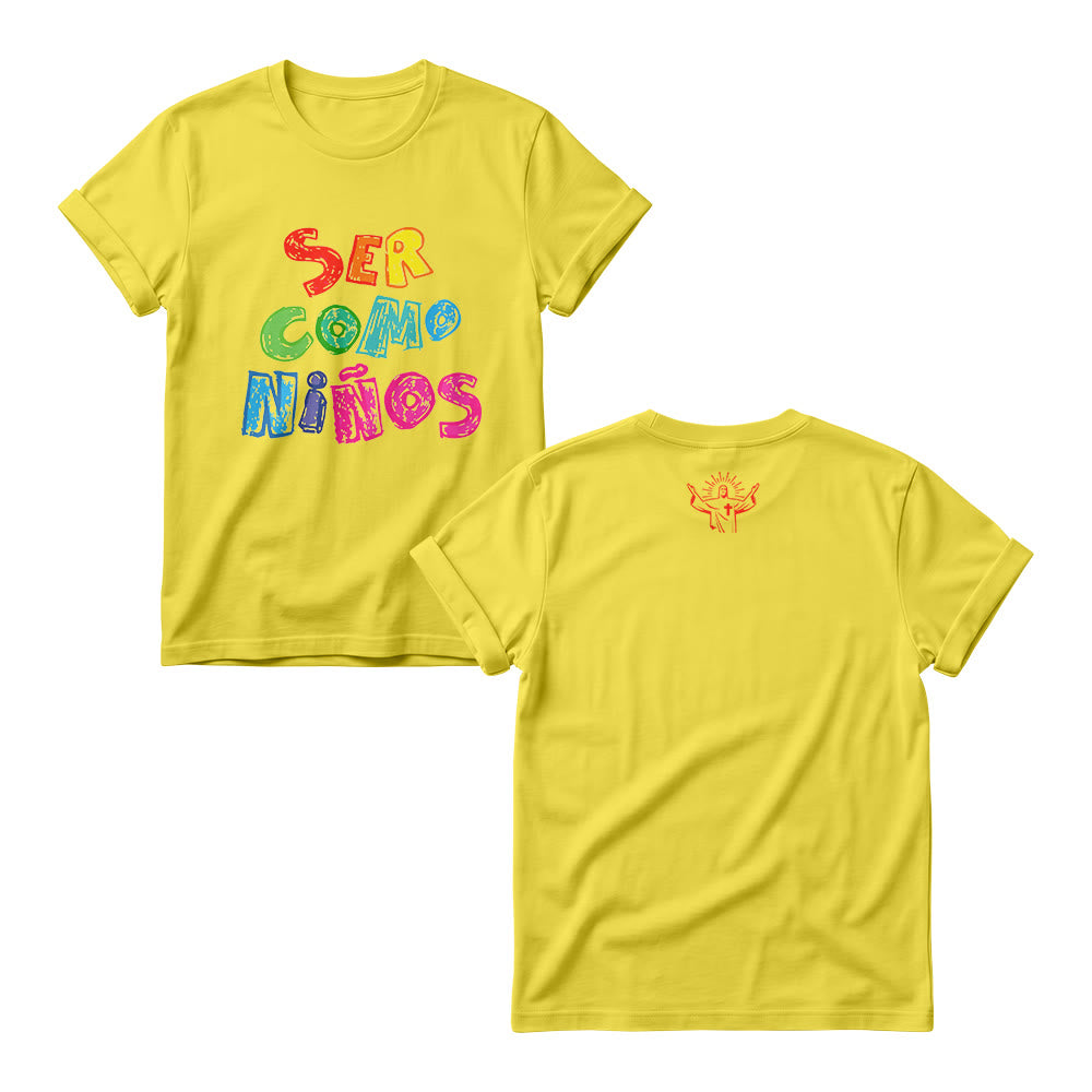 Christianartworkshop Ser Como Niños Multicolor Glossy Bubble Spanish Scripture Front Print Womens Crewnecks - Jaune - 4XL - image 3