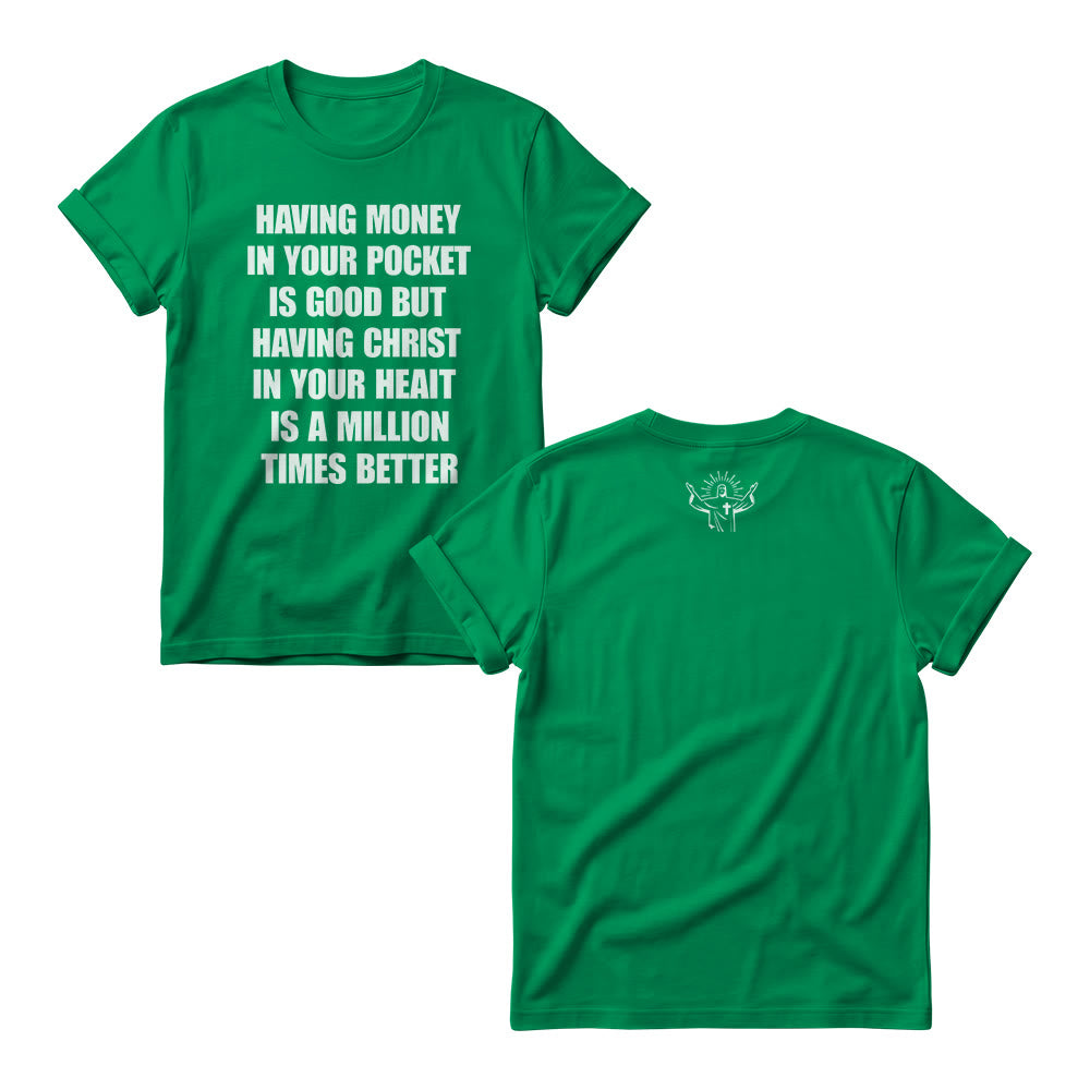 Christianartworkshop Pulls ras du cou pour femmes, style minimaliste, contraste de richesse, slogan en forme de cœur du Christ sur le devant, petit motif religieux au dos. - Vert - 4XL - image 1