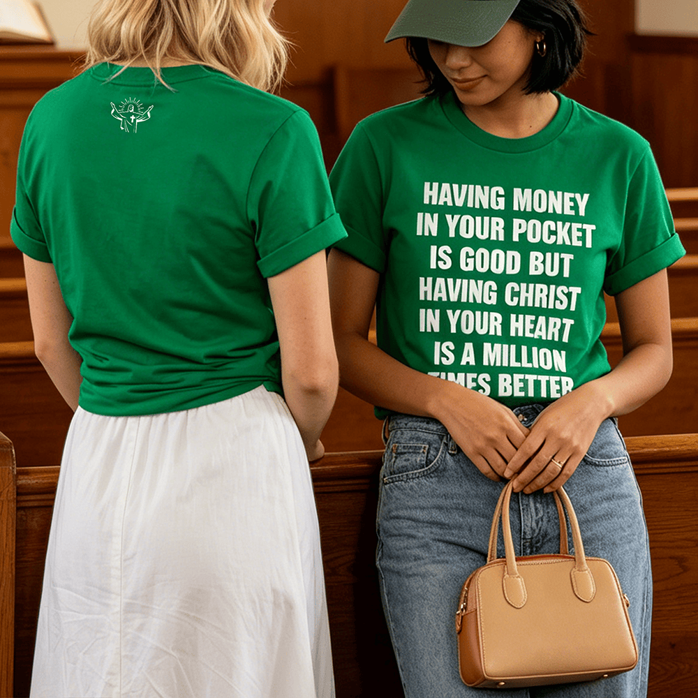 Christianartworkshop Pulls ras du cou pour femmes, style minimaliste, contraste de richesse, slogan en forme de cœur du Christ sur le devant, petit motif religieux au dos. - image 0