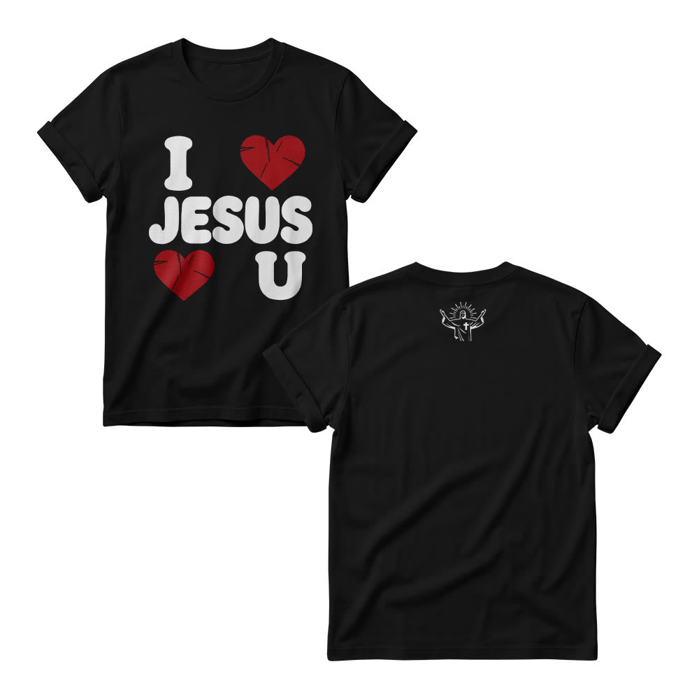 Christianartworkshop Pull ras du cou pour femme avec inscription « J’aime Jésus » en grosses lettres rondes et motif simple double cœur - Noir - 4XL - image 1
