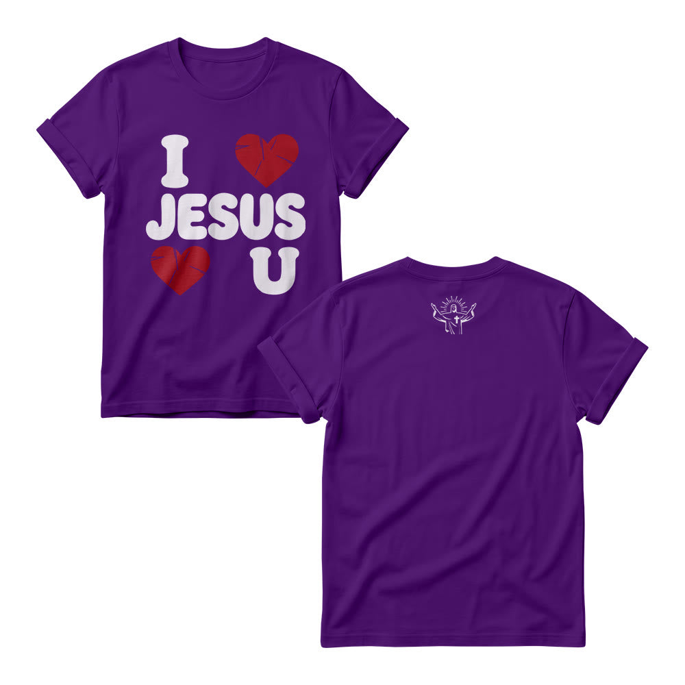 Christianartworkshop Pull ras du cou pour femme avec inscription « J’aime Jésus » en grosses lettres rondes et motif simple double cœur - Violet - 4XL - image 7