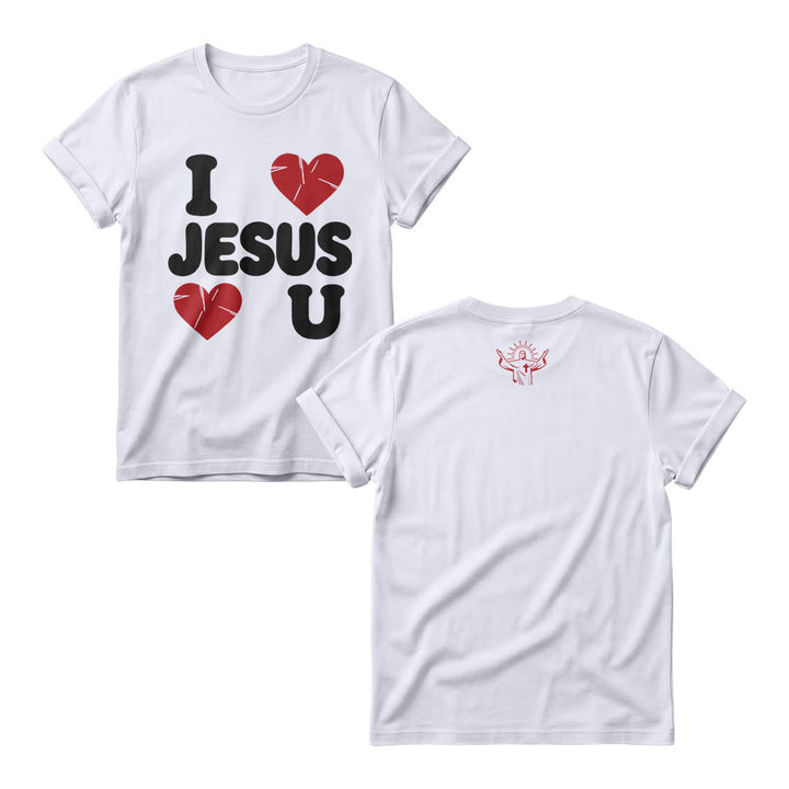 Christianartworkshop Pull ras du cou pour femme avec inscription « J’aime Jésus » en grosses lettres rondes et motif simple double cœur - Blanc - 4XL - image 2