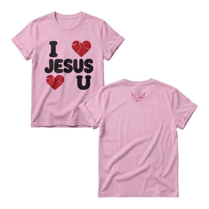 Christianartworkshop Pull ras du cou pour femme avec inscription « J’aime Jésus » en grosses lettres rondes et motif simple double cœur - Rose - 4XL - image 5