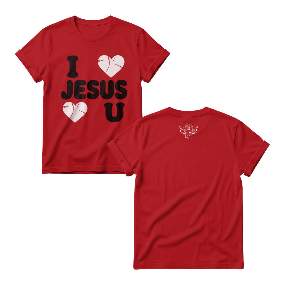 Christianartworkshop Pull ras du cou pour femme avec inscription « J’aime Jésus » en grosses lettres rondes et motif simple double cœur - Rouge - 4XL - image 8