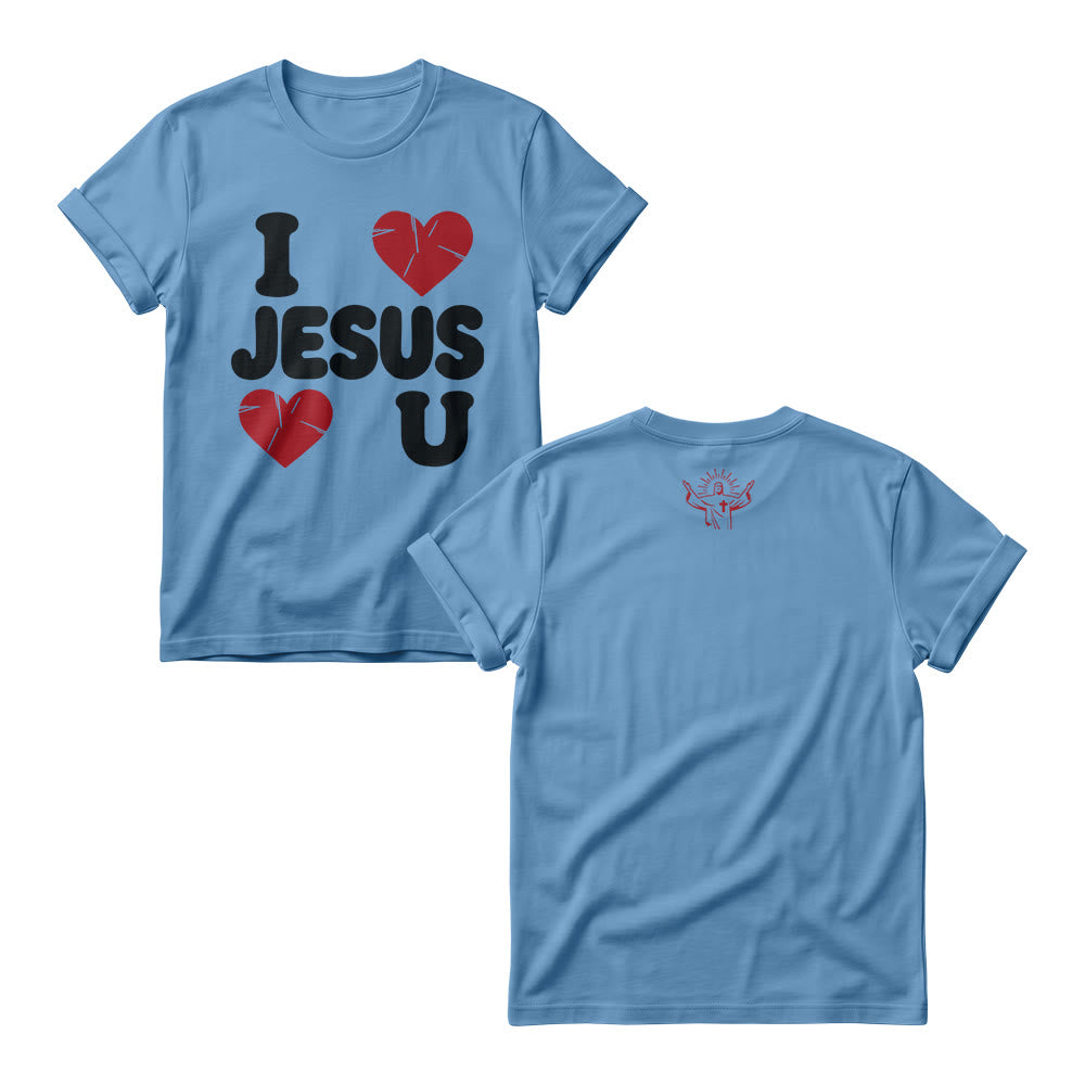 Christianartworkshop Pull ras du cou pour femme avec inscription « J’aime Jésus » en grosses lettres rondes et motif simple double cœur - Bleu - 4XL - image 6