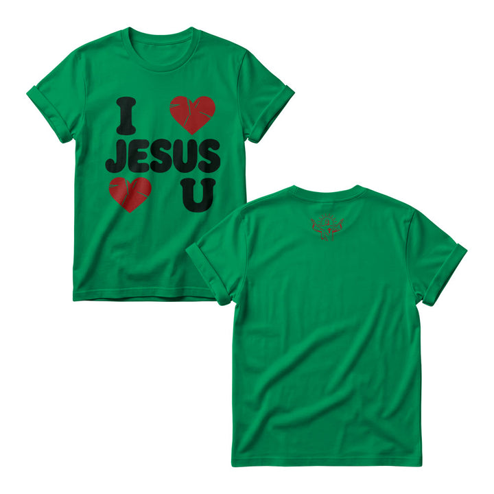 Christianartworkshop Pull ras du cou pour femme avec inscription « J’aime Jésus » en grosses lettres rondes et motif simple double cœur - Vert - 4XL - image 9