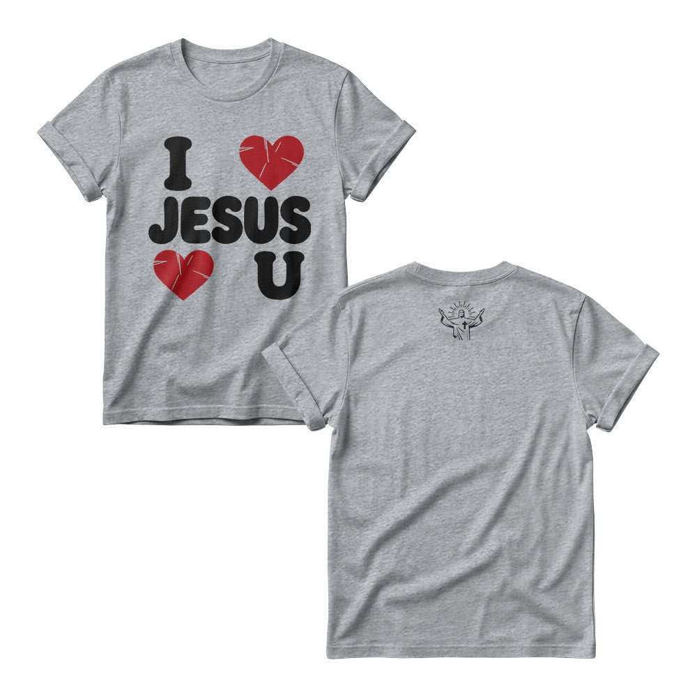 Christianartworkshop Pull ras du cou pour femme avec inscription « J’aime Jésus » en grosses lettres rondes et motif simple double cœur - Gris - 4XL - image 4