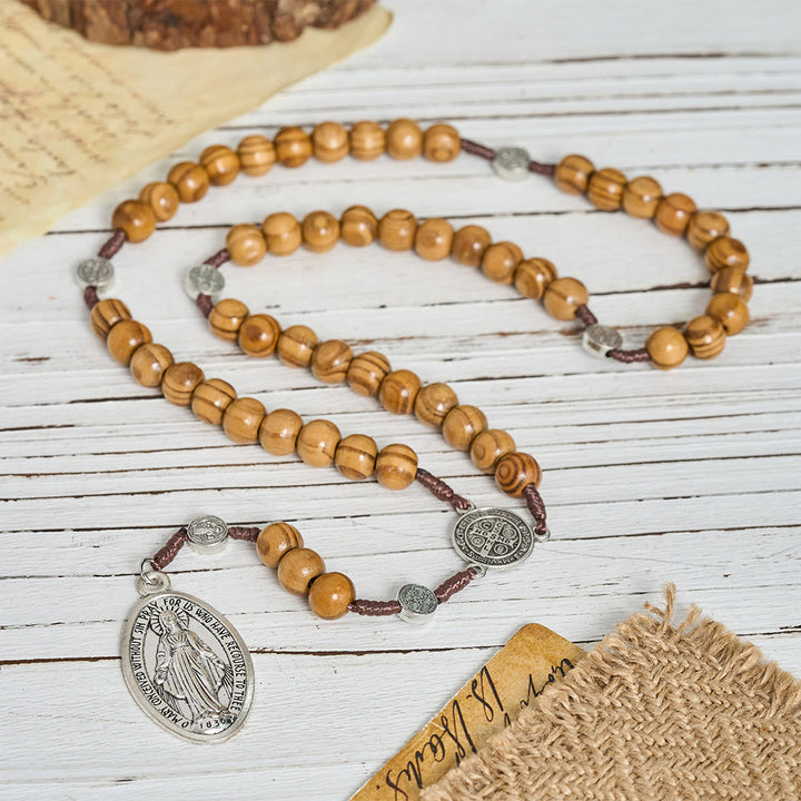 Christianartworkshop Chapelet en cordon de perles de bois naturel avec pendentif Saint Benoît / Notre-Dame / chapelet à porter aux doigts - Notre Dame - image 5