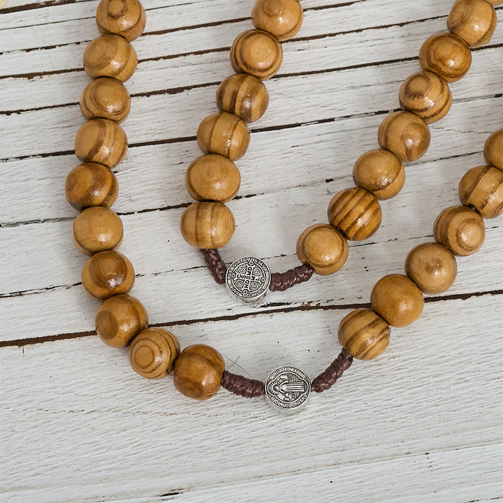 Christianartworkshop Chapelet en cordon de perles de bois naturel avec pendentif Saint Benoît / Notre-Dame / chapelet à porter aux doigts - image 3