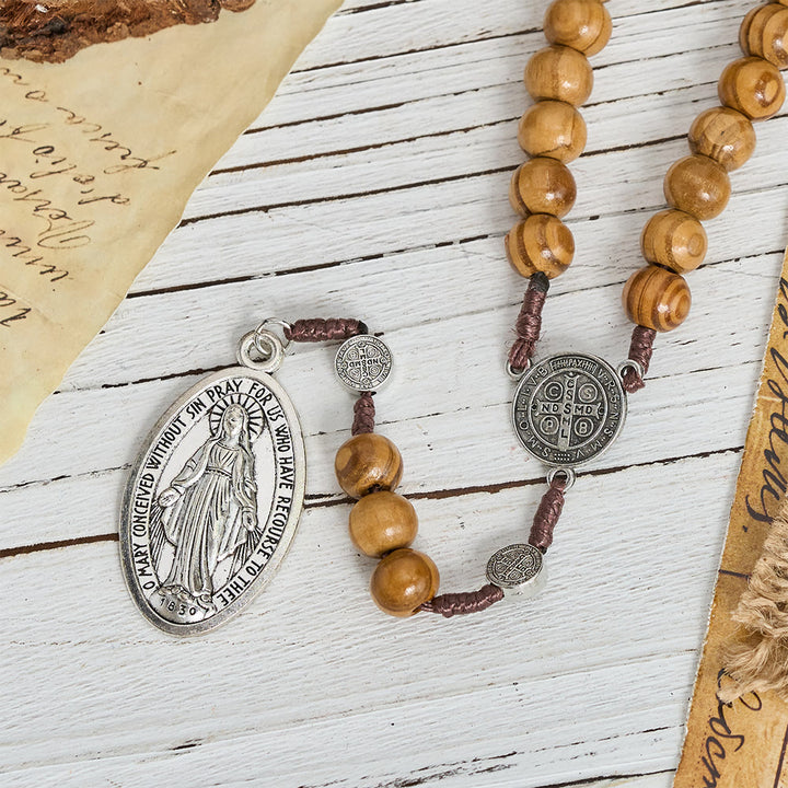 Christianartworkshop Chapelet en cordon de perles de bois naturel avec pendentif Saint Benoît / Notre-Dame / chapelet à porter aux doigts - image 7