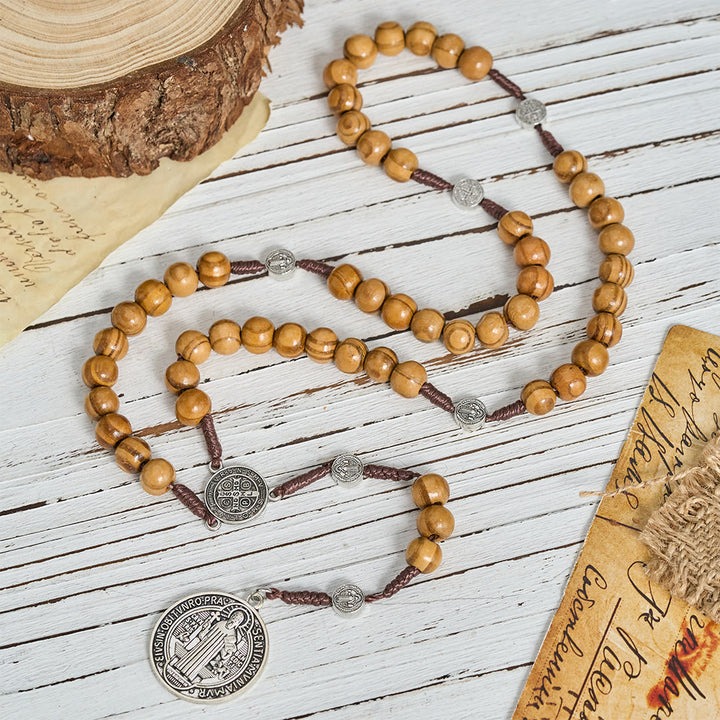 Christianartworkshop Chapelet en cordon de perles de bois naturel avec pendentif Saint Benoît / Notre-Dame / chapelet à porter aux doigts - image 9