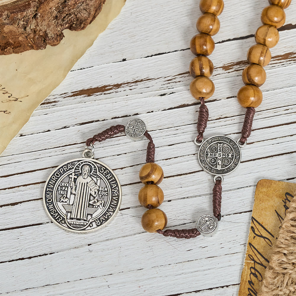 Christianartworkshop Chapelet en cordon de perles de bois naturel avec pendentif Saint Benoît / Notre-Dame / chapelet à porter aux doigts - image 10