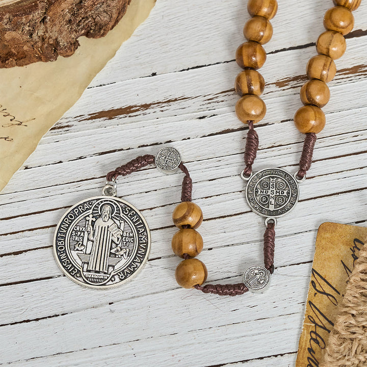 Christianartworkshop Chapelet en cordon de perles de bois naturel avec pendentif Saint Benoît / Notre-Dame / chapelet à porter aux doigts - image 10