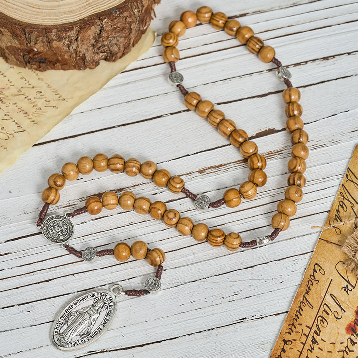 Christianartworkshop Chapelet en cordon de perles de bois naturel avec pendentif Saint Benoît / Notre-Dame / chapelet à porter aux doigts - image 6