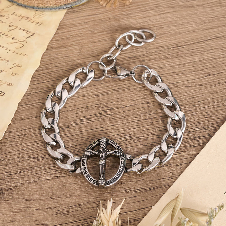 Christianartworkshop Bracelet à maillons gourmette épais en métal vieilli avec croix de Saint Jude et croix encadrée - Crucifix B - image 3