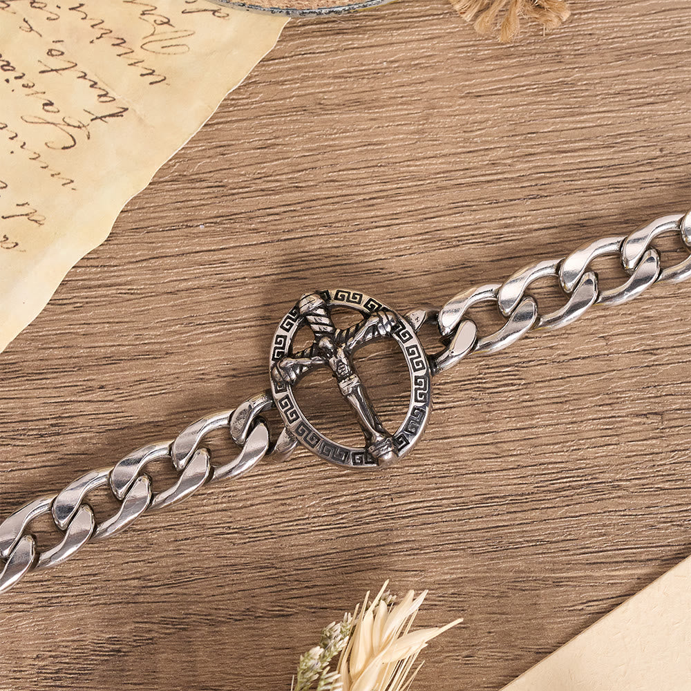 Christianartworkshop Bracelet à maillons gourmette épais en métal vieilli avec croix de Saint Jude et croix encadrée - image 4