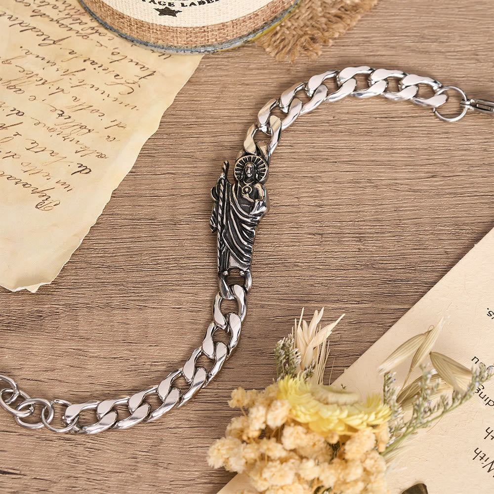Christianartworkshop Bracelet à maillons gourmette épais en métal vieilli avec croix de Saint Jude et croix encadrée - image 8