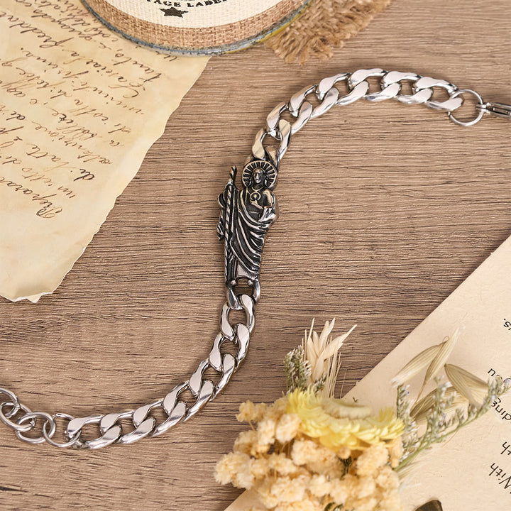 Christianartworkshop Bracelet à maillons gourmette épais en métal vieilli avec croix de Saint Jude et croix encadrée - image 8