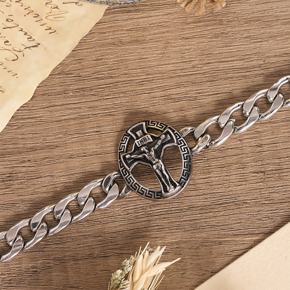 Christianartworkshop Bracelet à maillons gourmette épais en métal vieilli avec croix de Saint Jude et croix encadrée - image 2