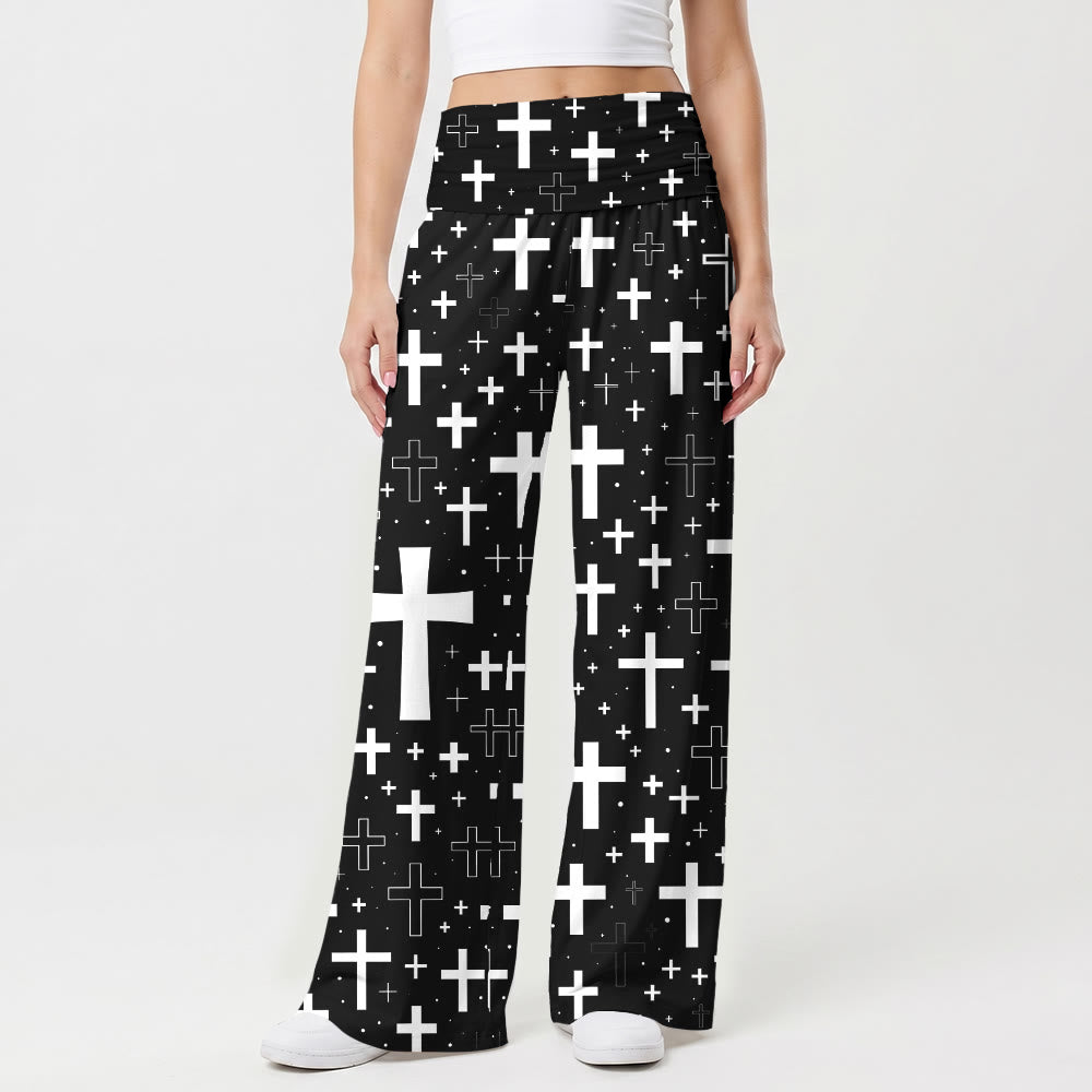 Christianartworkshop Pantalon large souple pour femme, imprimé à motifs croisés variés. - image 1