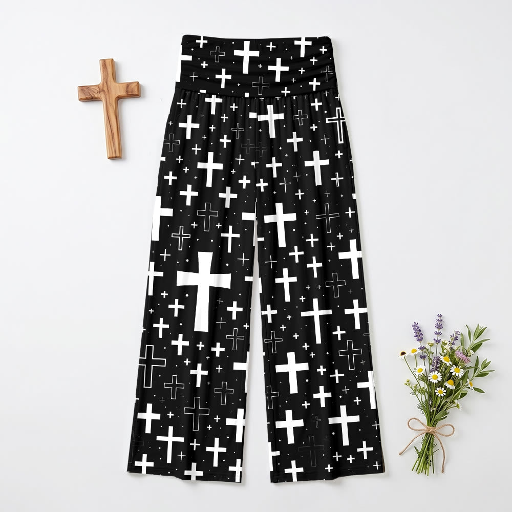 Christianartworkshop Pantalon large souple pour femme, imprimé à motifs croisés variés. - US22, UK/AU26, EU54 - image 0