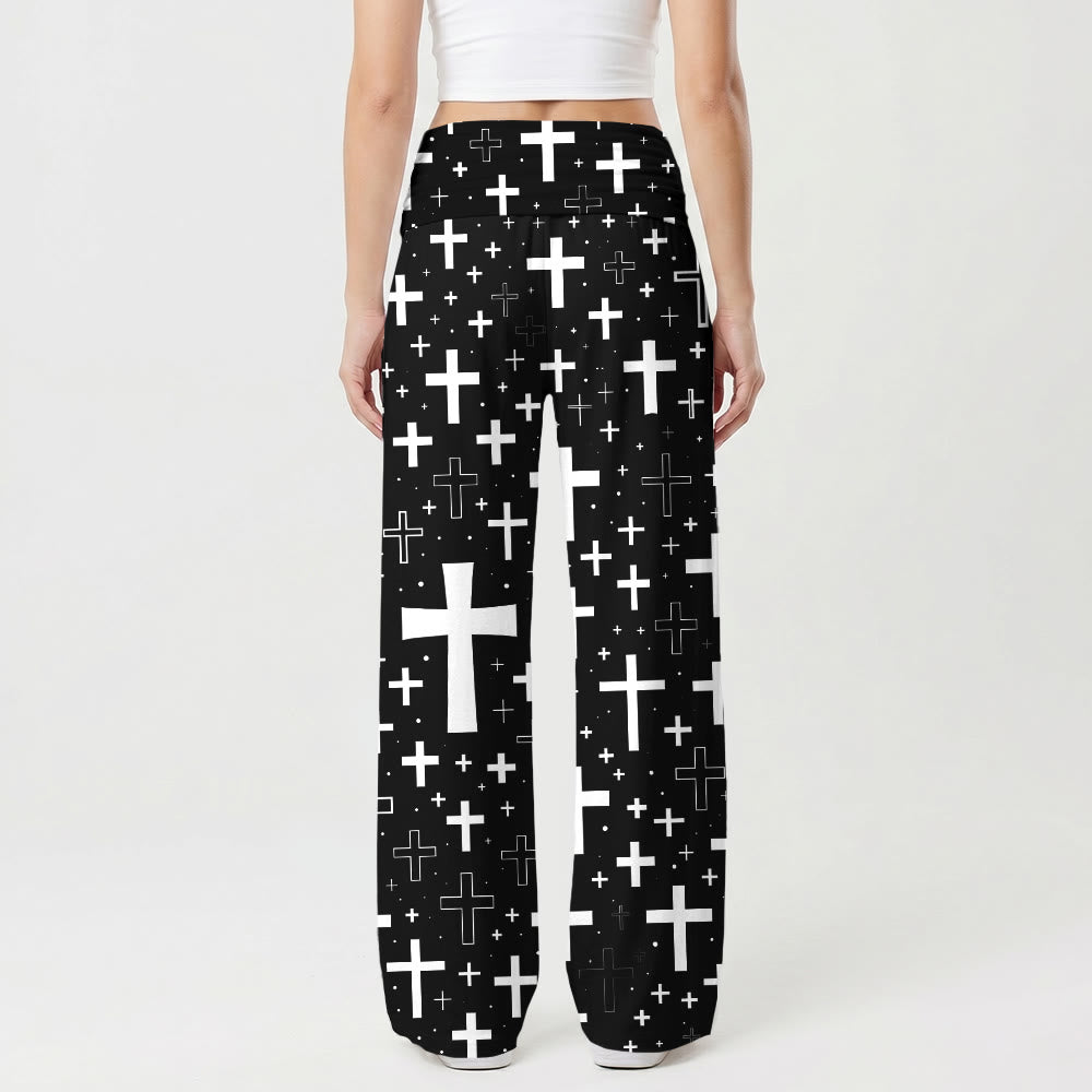 Christianartworkshop Pantalon large souple pour femme, imprimé à motifs croisés variés. - image 2