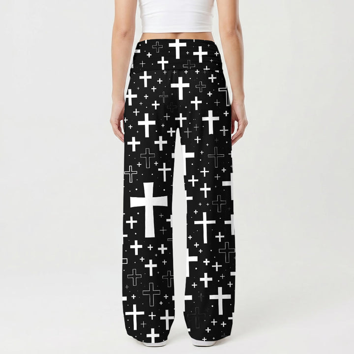 Christianartworkshop Pantalon large souple pour femme, imprimé à motifs croisés variés. - image 2