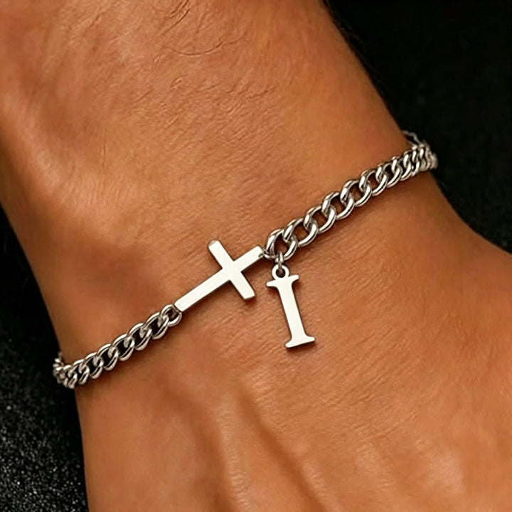 Christianartworkshop Bracelet à maillons gourmette avec croix et lettre : emblème personnalisé de la foi céleste inébranlable - je - image 10
