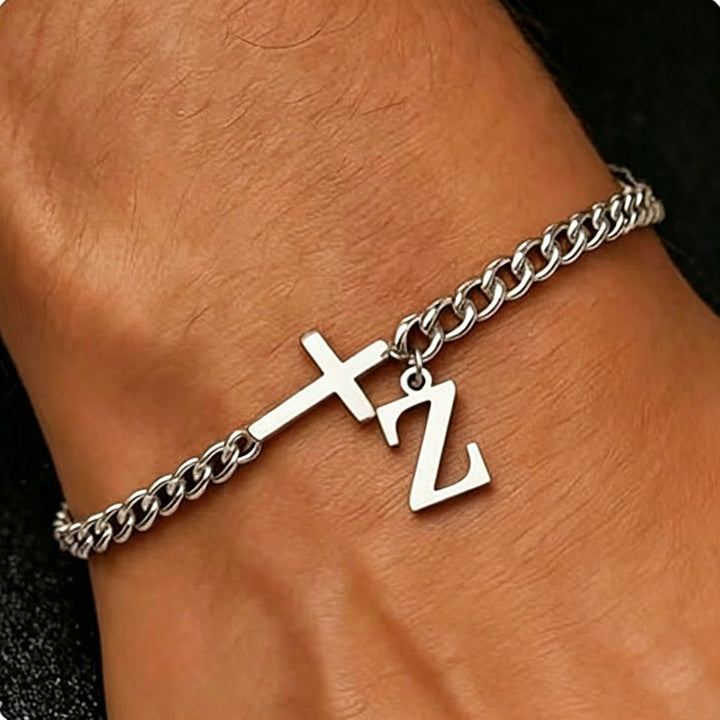 Christianartworkshop Bracelet à maillons gourmette avec croix et lettre : emblème personnalisé de la foi céleste inébranlable - Z - image 27