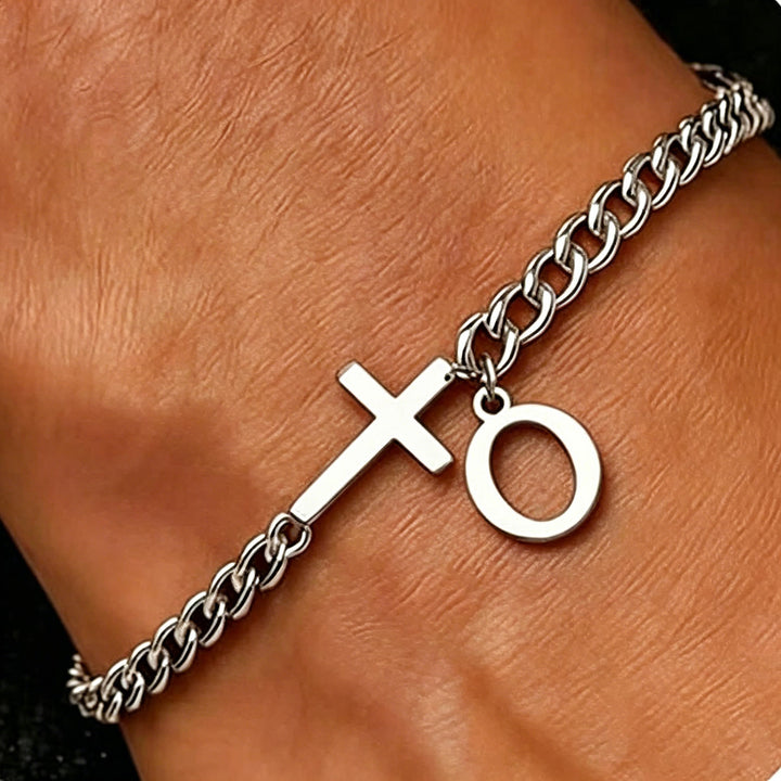 Christianartworkshop Bracelet à maillons gourmette avec croix et lettre : emblème personnalisé de la foi céleste inébranlable - O - image 16