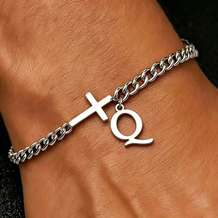 Christianartworkshop Bracelet à maillons gourmette avec croix et lettre : emblème personnalisé de la foi céleste inébranlable - Q - image 18