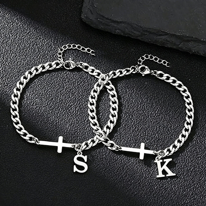 Christianartworkshop Bracelet à maillons gourmette avec croix et lettre : emblème personnalisé de la foi céleste inébranlable - image 2