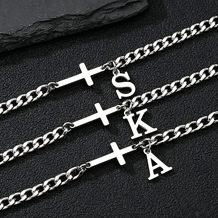 Christianartworkshop Bracelet à maillons gourmette avec croix et lettre : emblème personnalisé de la foi céleste inébranlable - image 1