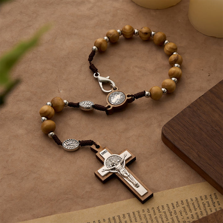 Christianartworkshop Bracelet chapelet crucifix en bois cordé : symbole gracieux de paix et de recueillement - image 1