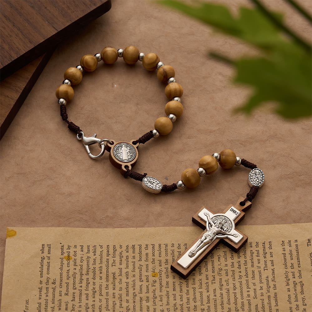 Christianartworkshop Bracelet chapelet crucifix en bois cordé : symbole gracieux de paix et de recueillement - Crucifix - image 0