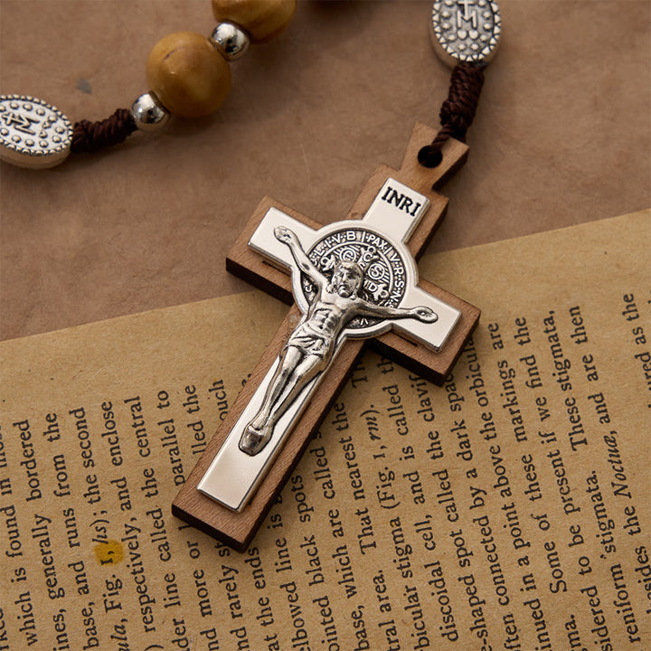 Christianartworkshop Bracelet chapelet crucifix en bois cordé : symbole gracieux de paix et de recueillement - image 3