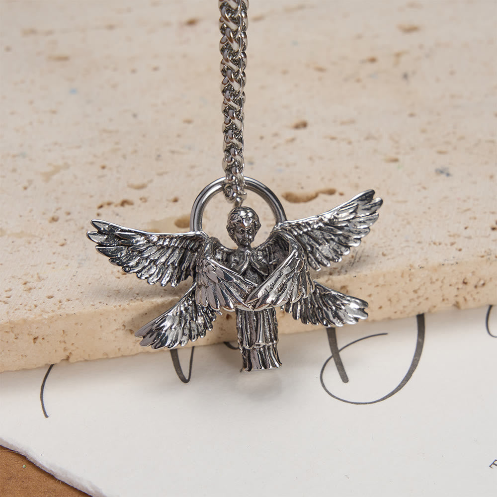 Christianartworkshop Collier pendentif ange séraphin à six ailes : emblème intemporel de douce protection céleste - Argent - image 0
