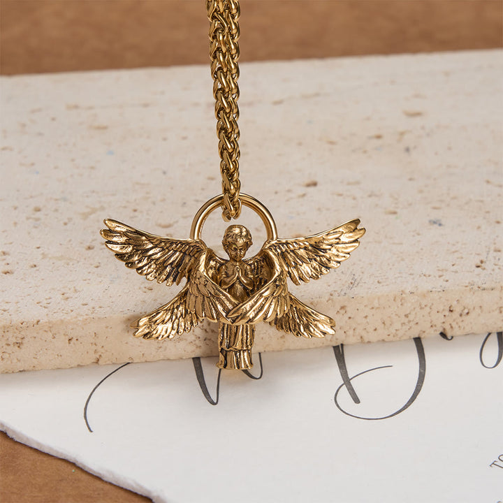 Christianartworkshop Collier pendentif ange séraphin à six ailes : emblème intemporel de douce protection céleste - Doré - image 3
