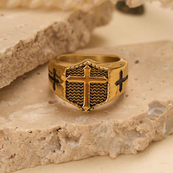 Christianartworkshop Bague chevalière ornée d'une croix en relief : emblème intemporel d'une foi sacrée inébranlable - Doré - US 13 - image 7