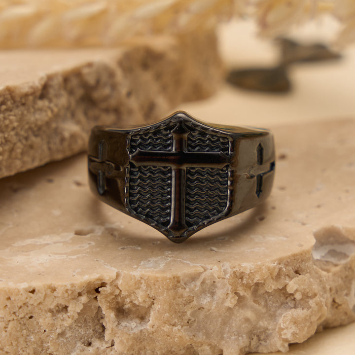 Christianartworkshop Bague chevalière ornée d'une croix en relief : emblème intemporel d'une foi sacrée inébranlable - Noir - US 13 - image 9